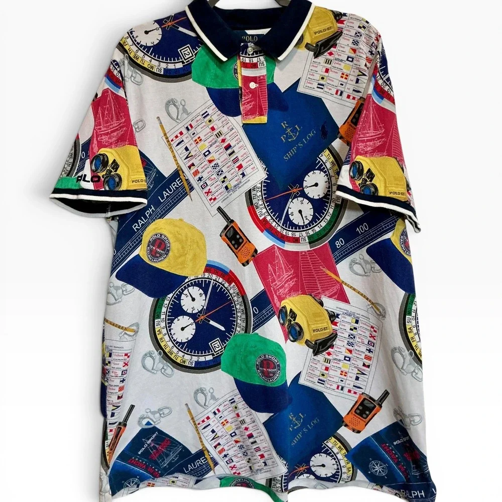 Ralph Lauren Polo Nautical Racing Print Boating Polo Shirt XXL